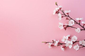 Fototapeta na wymiar Cherry blossom branch on pink background
