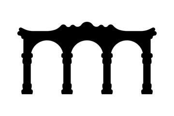 Triple arch with columns icon. Black silhouette. Front side view. Vector simple flat graphic illustration. Isolated object on a white background. Isolate. - obrazy, fototapety, plakaty