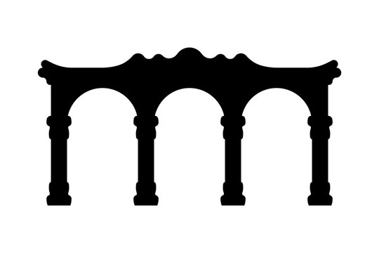 Triple arch with columns icon. Black silhouette. Front side view. Vector simple flat graphic illustration. Isolated object on a white background. Isolate.