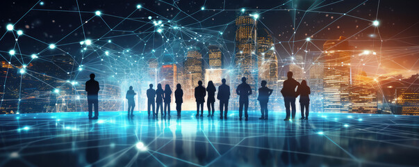 Obraz premium Digital technology background. People in Futuristic Data location.