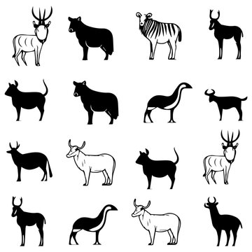 Hand drawn sketch of animals icons set