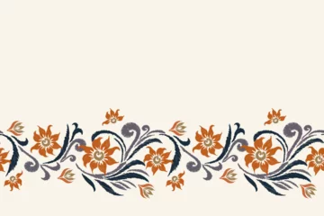 Stickers pour porte Style bohème Ikat Floral pattern paisley embroidery on white background. Ikat flower motif ethnic oriental seamless pattern traditional. Aztec style abstract vector illustration vintage design for print template.