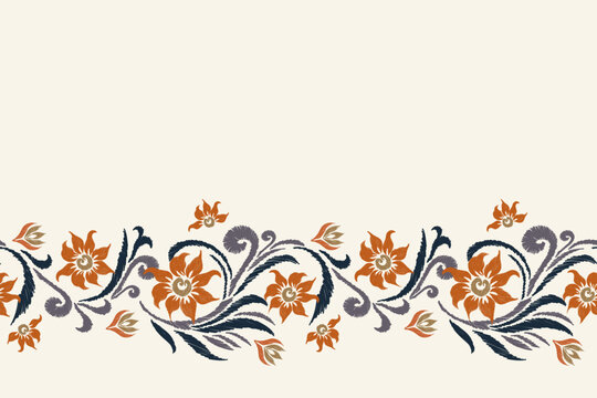 Vintage Floral pattern border white background. Ikat flower motif ethnic oriental seamless pattern traditional. Aztec style abstract vector illustration vintage design for print template.