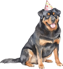 Fototapeta premium Dog in birthday hat illustration created with Generative AI technology