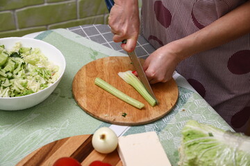 Fresh cut celery on the kitchen
