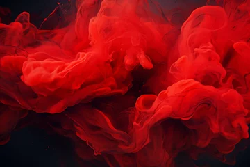 Fotobehang Red black pigment swirling ink abstract background, liquid smoke paint underwater © Ahmed