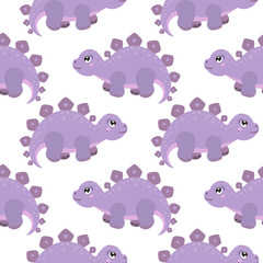 Seamless pattern, cute funny dinosaurs on a white background. Kids print, textile, wallpaper, vector