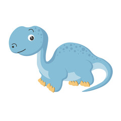Cute funny cartoon dinosaur on a white background. Print, illustrtation, vector