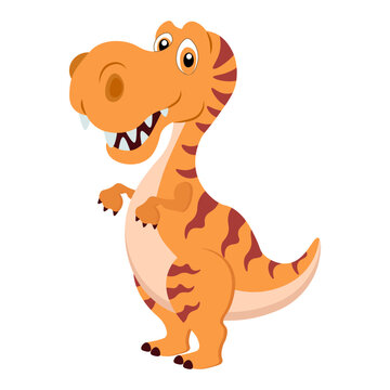 Cute funny cartoon dinosaur on a white background. Print, illustrtation, vector