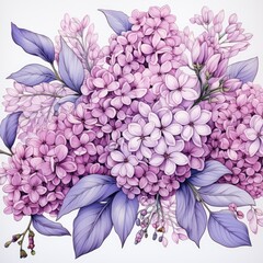 Pink Hydrangeas Hortensia Flowers Pattern Painting, Retro Wildflower Textile Art, Romantic Greeting Card Background, Colorful Vintage Garden Design