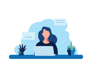female working on laptop flat character illustration