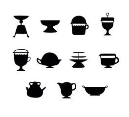 kitchen pot icon set vector