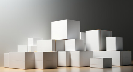 White cardboard boxes for mock-ups, perfect for advertising placements, generative AI