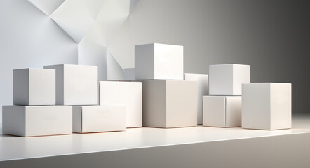 White cardboard boxes for mock-ups, perfect for advertising placements, generative AI