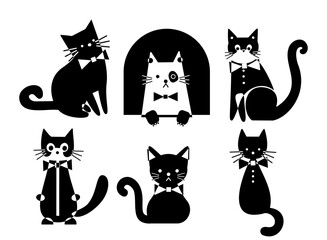 simple cute cat with bowtie, flat design vector graphic resources set / collection