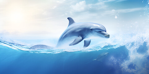 Dancing Dolphins Delight: Mesmerizing Aquatic Ballet with Majestic Creatures in the Radiant Embrace of a Sun-Kissed Horizon