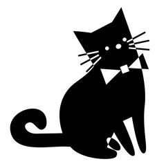 simple cute cat with bowtie, flat design vector graphic resources