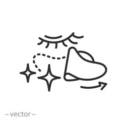 icon of shiny effect after removing the patch, instructions for applying under the eyes patches, removing a cosmetic face mask, line symbol on white background - editable stroke vector illustration