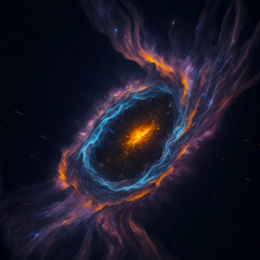 A colorful galaxy with a blue and purple  and background black.	