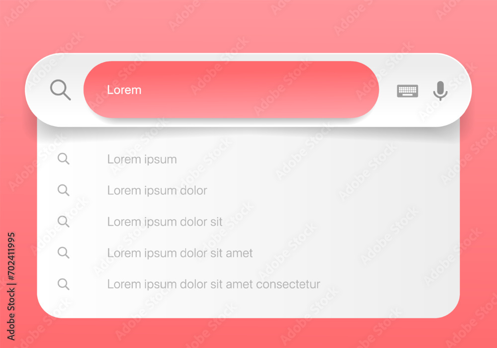 Fototapete Search Bar with suggestions for UI UX design and web site. Search Address and navigation bar icon. Collection of search form templates for websites. Search engine web browser window template.