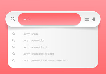 Search Bar with suggestions for UI UX design and web site. Search Address and navigation bar icon. Collection of search form templates for websites. Search engine web browser window template. - obrazy, fototapety, plakaty