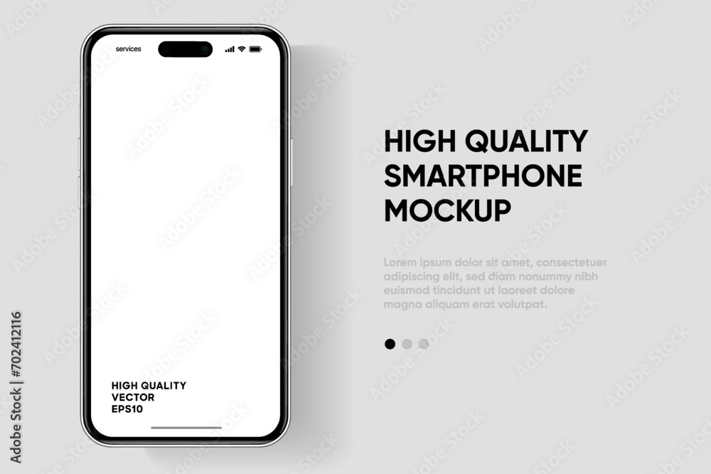 Poster 3d high quality vector smartphone mockups. Ultra realistic mobile device UI UX mockup for presentation template. Cellphone frame with blank screen isolated templates. 3d isometric illustration.