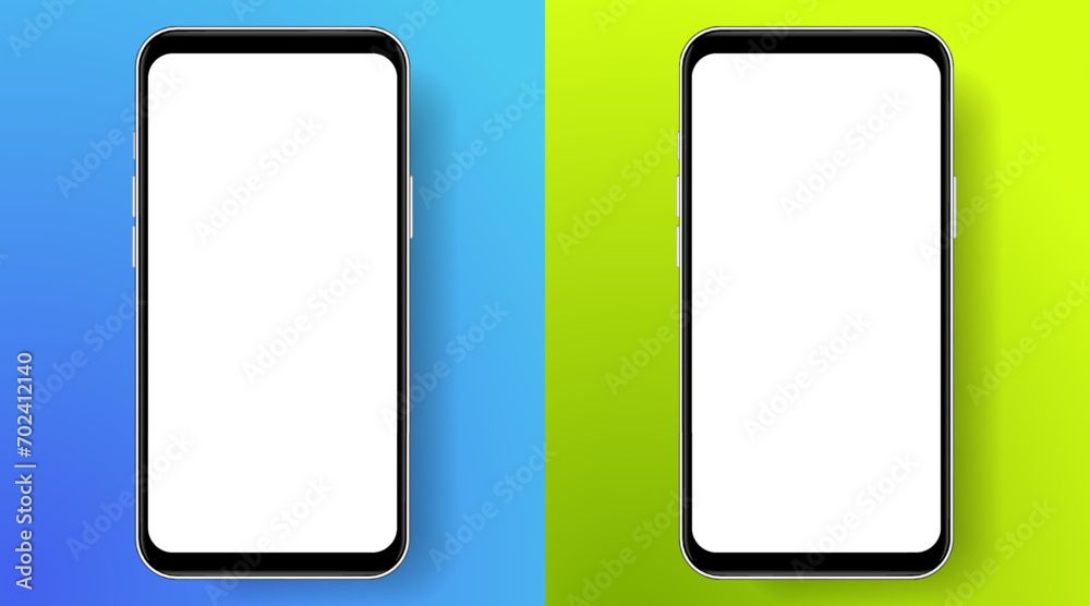 Poster 3d high quality vector smartphone mockups. Ultra realistic mobile device UI UX mockup for presentation template. Cellphone frame with blank screen isolated templates. 3d isometric illustration.