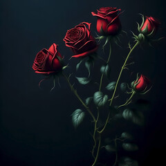 bouquet of roses red with background black.