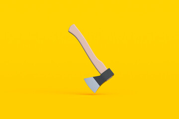 Falling axe for woodworking. Survival concept. Equipment for camping. Dangerous weapon. Medieval tool. 3d render