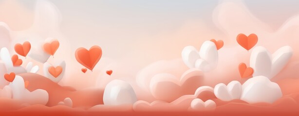 Valentine backgroung pastel soft orange sky paper art with  heart love romance concept design vector illustation decoration banner. - obrazy, fototapety, plakaty