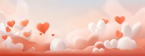 Fotobehang Valentine backgroung pastel soft orange sky paper art with  heart love romance concept design vector illustation decoration banner. © AI Studio