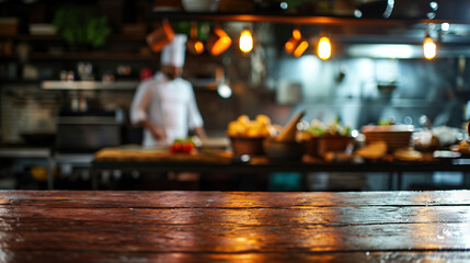 Obraz na płótnie Canvas Generative AI, busy chefs working on the restaurant kitchen , blurred background