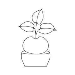 Continuous single-line art of plant. Cute plant one-line drawing vector and illustration