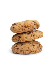 Cookies with nuts and chocolate on a white background