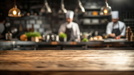 Generative AI, busy chefs working on the restaurant kitchen , blurred background