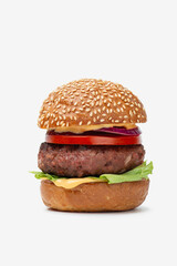Burger with vegan patty on a white background
