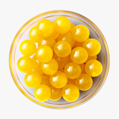 a bowl of yellow candies top view isolated on transparent background created with Generative Ai