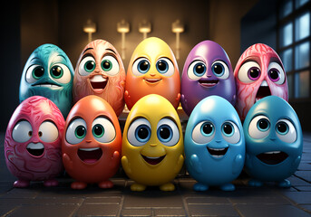 Funny colorful Easter egg cartoon. Religion and culture. AI generated
