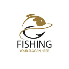 fishing emblem with fish and hook isolated on white background