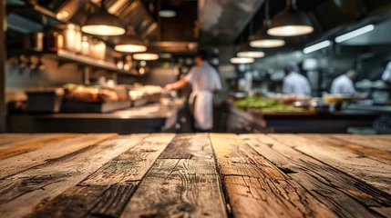 Fotobehang Generative AI, busy chefs working on the restaurant kitchen , blurred background © DELstudio