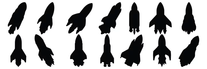 Fotobehang Rocket space silhouettes set, large pack of vector silhouette design, isolated white background © FutureFFX