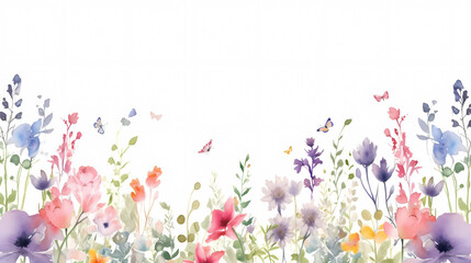 Floral frame with watercolor flowers, decorative flower background pattern, watercolor floral border background