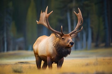 Usa, Wyoming, Yellowstone National Park. Bull Elk near Mammoth Generative Ai