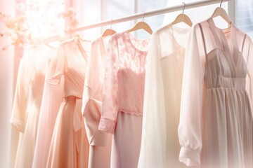 A varied collection of delicate, stylish dresses offering a variety of choices.