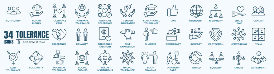 Tolerance - thin line web icon set. Outline icons collection. Simple vector illustration. - obrazy, fototapety, plakaty