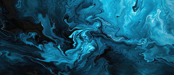 Swirling blues and turquoises creating a mesmerising liquid marble pattern. - obrazy, fototapety, plakaty