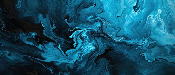 Fotobehang Swirling blues and turquoises creating a mesmerising liquid marble pattern. © Jan