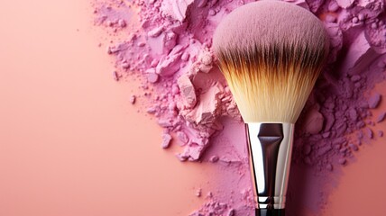 makeup brushes or on a pastel-colored background, makeup brushes, and powders