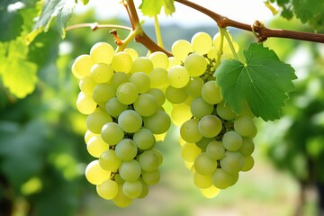 Ripe green grapes in vineyard