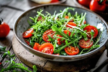 Vibrant and nutritious, this plant-based bowl of leafy greens, juicy cherry and plum tomatoes is a...